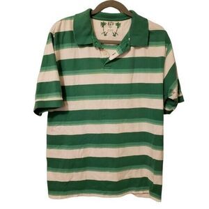 EZ's by Haggar Mens Sz M Green White Striped Short Sleeve Polo Shirt